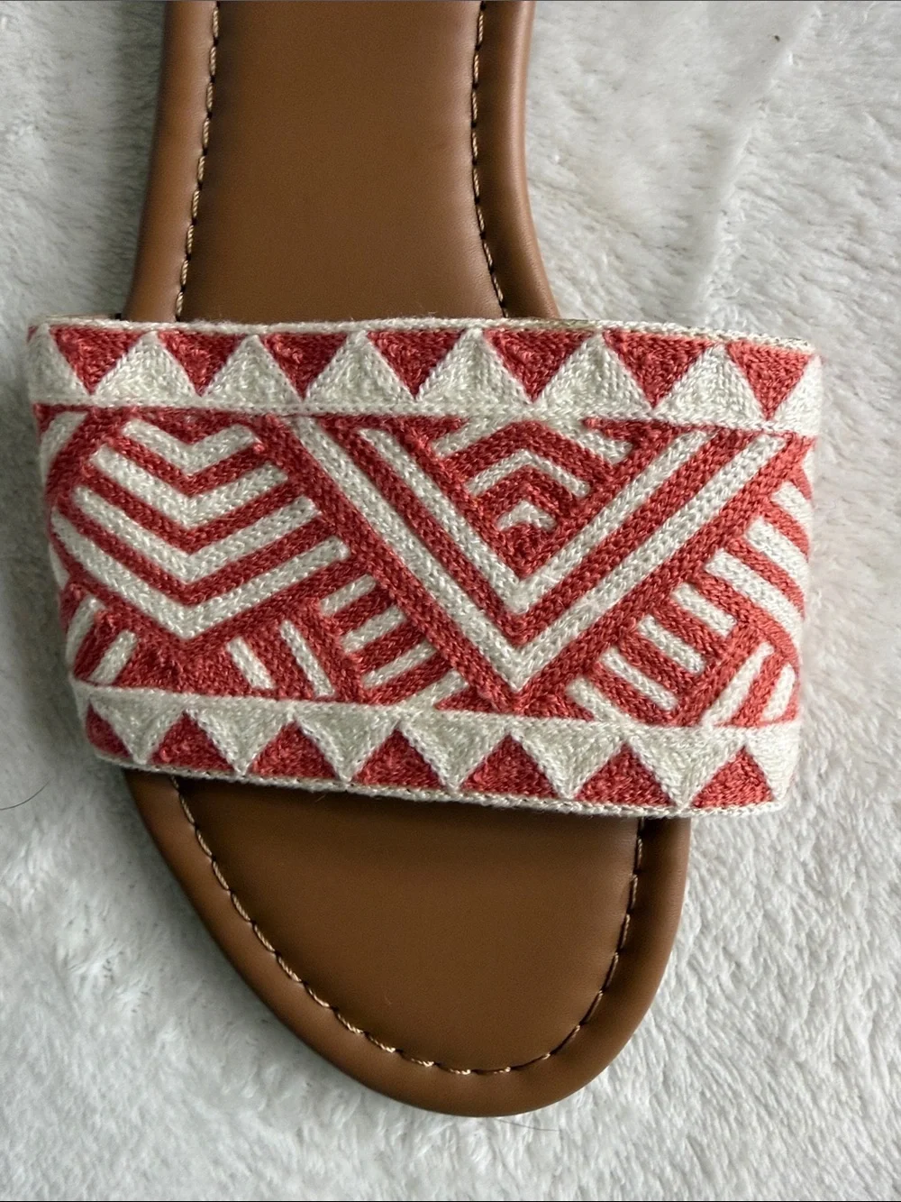 Haute Hippie Coral and Cream Embroidered Boho Slide Sandals Size 9